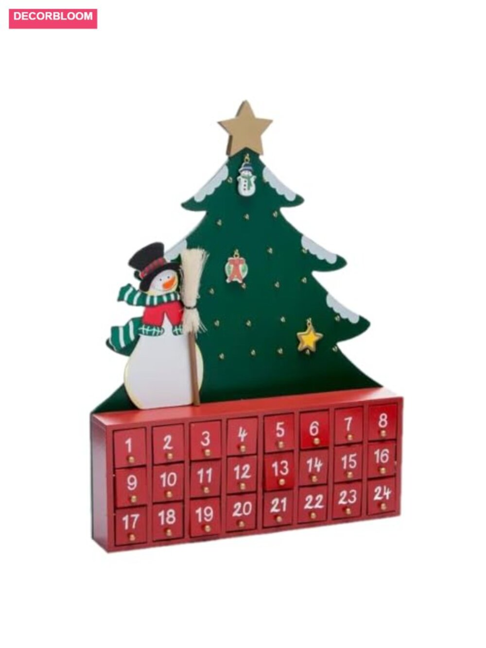 Wooden Snowman Christmas Tree Advent Calendar 24 Drawers Tabletop Decor